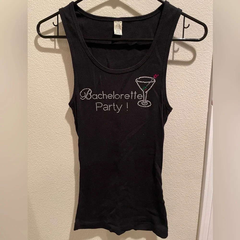Bachelorette Party tank top! Black with rhinestones. - Picture 1 of 4